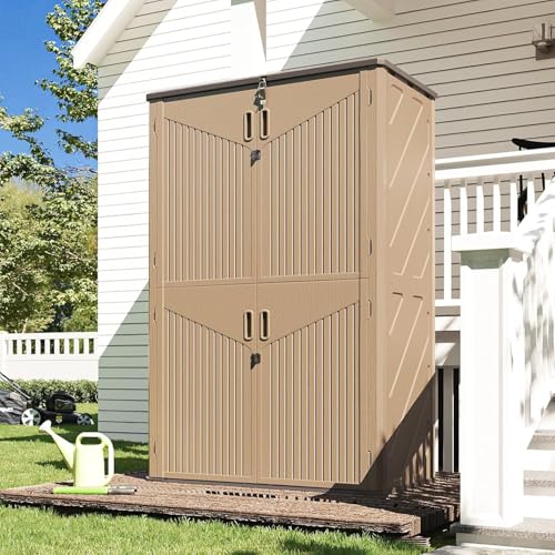 Aoxun Outdoor Storage Shed, 64 Cu.Ft Vertical Storage Sheds, Brown - color: Brown, size: 64 Cu.Ft