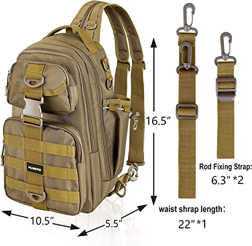 PLUSINNO Fishing Backpack Tackle Bag, Water-Resistant Backpack with Rod Holder, Ideal Gifts for Men - color: Khaki Single Backpack
