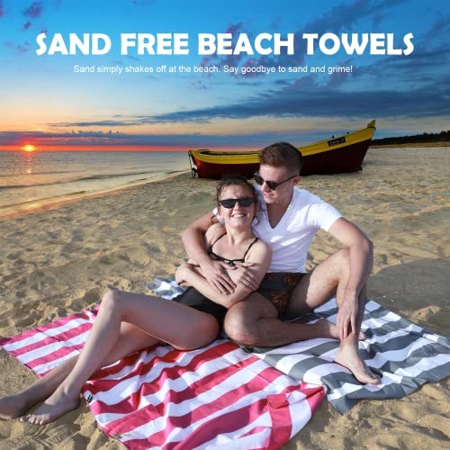 Your Choice Microfiber Beach Towel Sand-Free Quick Dry (67"x35"/60"x30") - color: O-rose Red Stripes, size: Extra Large(67x35")
