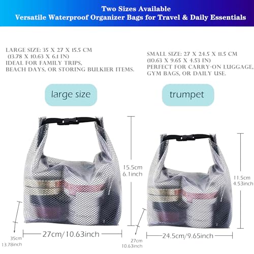 Waterproof Roll Top Dry Storage Bag, 2-Pack Lightweight Foldable Organizer Toiletry Bag, Multi-Purpose Dry Wet Separation Pouch for Travel, Commute, Gym, Swimming, Camping, Cosmetics, Fragile Items
