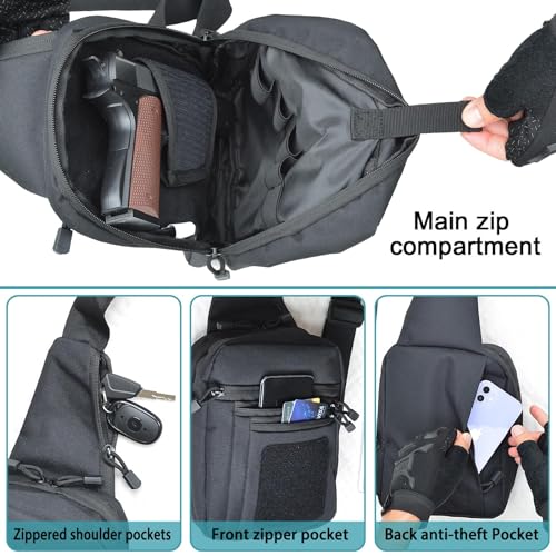 Shoulder holster bag for concealed carry of handguns Chest pack with Sling Ccw Sling Bag Tactical Crossbody Bag - color: Black