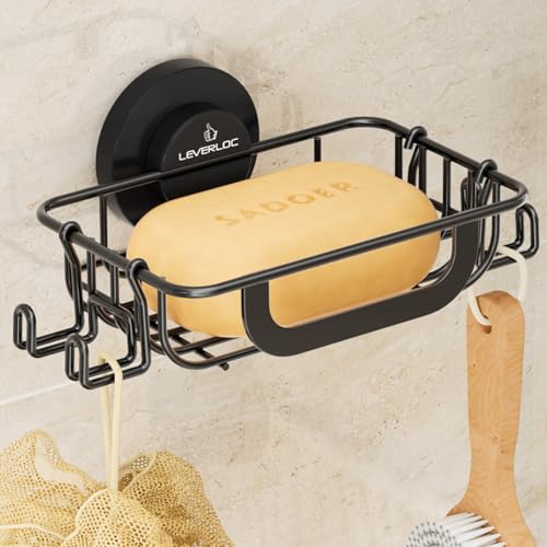 Bar Soap Holder with Hooks, Suction Cup Soap Dish Stainless Steel | Soap Holder Shower Wall Mounted, Soap and Razor Holder for Shower, Rustproof for Bathroom, Sponge Holder Saver, Black - color: Black, size: 1 Tire
