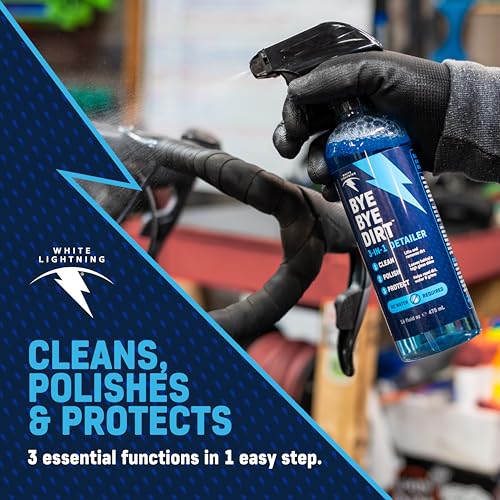 White Lightning Dry Weather Bike Care Kit – Complete Bicycle Cleaning Kit with Clean Ride Wax Chain Lube, Clean Streak Degreaser, and Bye Bye Dirt Bike Detailer for Dry Conditions