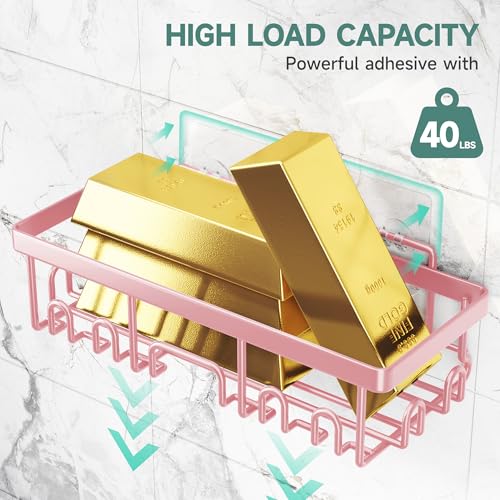 Veken Large Capacity Shower Caddy 6-Pack, No Drilling & Rustproof, Adhesive Shower Shelves with Soap Holder, Bathroom Organizers and Storage, Wall-Mounted Kitchen & Home Decor, Pink - color: Pink