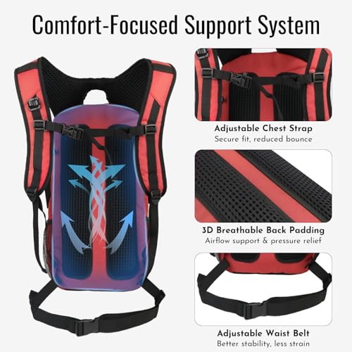Zavothy 20L Multipurpose Hiking Backpack with 3L Water Bladder – Durable Hydration Backpack with Insulated Bladder Compartment, Hidden Helmet Holder & Rain Cover – for Hiking, Commuting, and Camping - color: Red