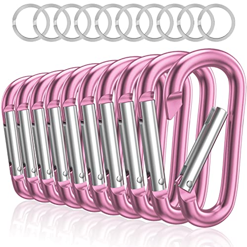 sprookber 3" Aluminum Carabiner D Ring, Caribeener Clips, Spring Snap Hook for Keychain Clip, Set of 10 - color: Pink