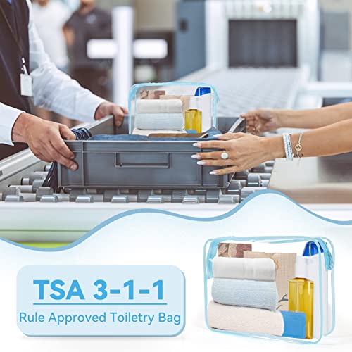 TISRATOK 12 PCS Clear Makeup Bags with Zipper, TSA Approved Toiletry Pouch - color: Blue, size: Large