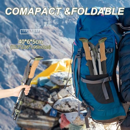 Trekking Poles, Collapsible Hiking Poles,Lightweight and Compact Walking Sticks with Adjustable Height for Men and Women - color: Green