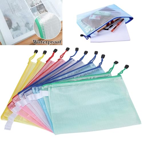 10Pcs Mesh A5 Document Pouch – Water Proof PVC File Bag for Office Supplies Storage, Zipper Envelope Organizer with Clear Window 9.2x6.9 in