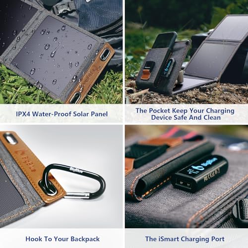 [Upgraded Tiny Solar Charger] BigBlue 14W Solar Panels with USB-A Port(5V/2.4A Max), IPX4 Waterproof, Portable Solar Phone Charger for Hiking, Compatible with iPhone X/8/7, Tablet, Samsung LG etc - color: Grey