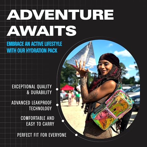Sojourner Hydration Pack, Hydration Backpack - Water Backpack with 2l Hydration Bladder, Festival Essential - Rave Hydration Pack Hydropack Hydro for Hiking, Running, Biking, Festival Gear - color: Laser Holographic - Pink