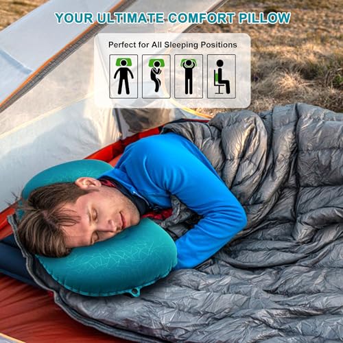 Inflatable Camping Pillow, Travel Blow Up Air Pillow, Neck Lumbar Support Ultralight Compact Pillow for Outdoor Hiking Backpacking Car Beach Airplane Sleeping Essentials, Peacock Blue - color: Peacock Blue