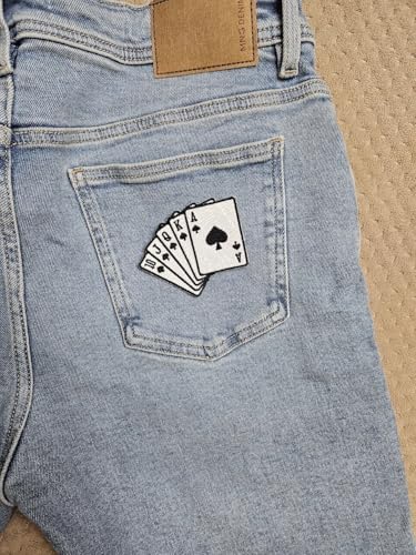 3.5" Embroidered Straight Flush Card Iron On Patch | Decorative Las Vegas Poker Casino Jack Queen King Ace Applique Iron On/Sew On Patches for Clothing, Hats, Clothes, Backpacks, Holes, Jackets