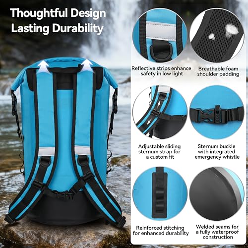 MARCHWAY Floating Roll Top Dry Bag, Flexible Lightweight TPU-coated Nylon Waterproof Backpack 20L/30L/40L with Padded Straps for Boating, Kayaking, Swimming, Hiking, Beach (Blue, 40L) - color: Blue, size: 40L