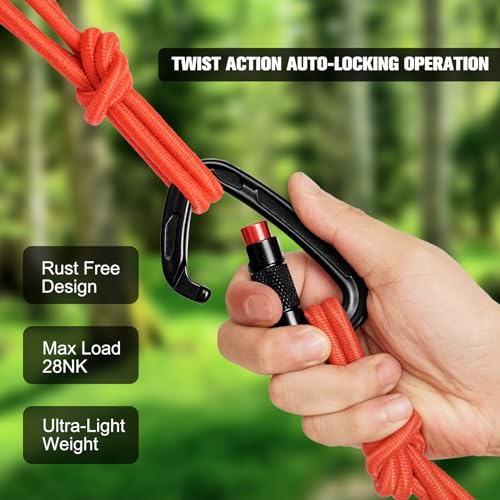 Oupeng sky Auto Locking Carabiner Clips - 28KN (6172lbs) Heavy Duty Caribeaners, Large Carabiner Clip for Keychains，Hammock，Camping, Gym, Hiking, Outdoor ，Dog Leash - color: 2 Black+Red