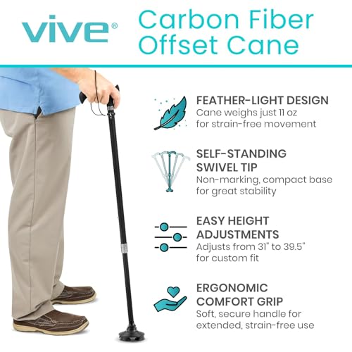 Vive Adjustable Carbon Fiber Walking Cane for Elderly Men & Women - style: Swivel Offset Cane