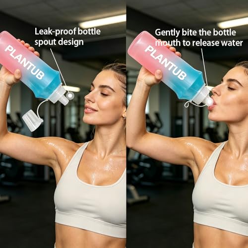 Soft Foldable Water Bottle, TPU, Collapsible Flask for Outdoor Sports, Gradient Blue and Pink - color: blue pink