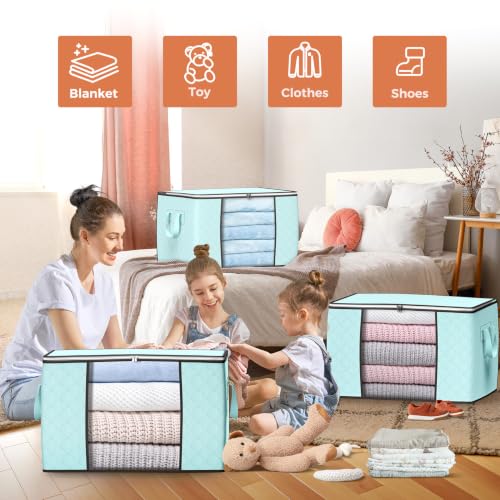 90L Large Storage Bags, 8 Pack Clothes Storage Bins Closet Organizers - color: Blue, size: 8 Pack-90L