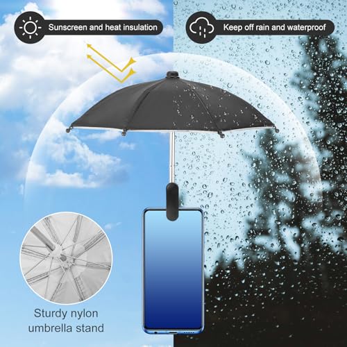 Phone Umbrella - Adjustable Cell Phone Umbrella Sun Shade with Stable Clip Universal Mini Cellphone Shade Cover for Beach/Pool/Outdoor, Black - color: Black