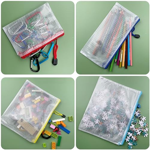 A6-Small Size-Waterproof Tear-Resistant Plastic Zipper Pen File Document Folders Pockets Travel Bags,6-Pcs,Multicolor - size: A6