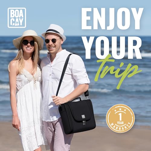 BOACAY Extra Large Hanging Travel Toiletry Bag for Women and Men, Makeup Bag - color: (X-Large) Sapphire Black - Gray Interior