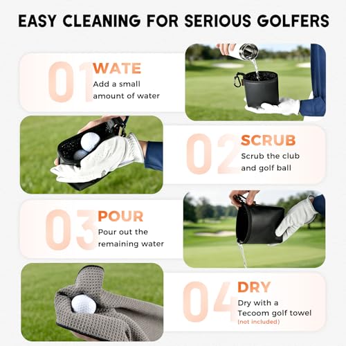 Tecoom Golf Ball Cleaner Pouch, Golf Club Cleaning Bag with 3-Layer Waterproof Clean Face Techy, PU Leather Exterior, Portable Club Grooves Washer, Detachable Clip - size: 5.9"×5"×2.4"-Pack of 1