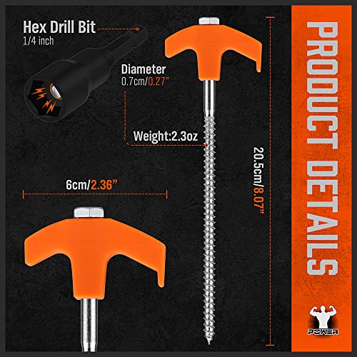 HORUSDY Tent Stakes Heavy Duty, 12-Pack 8.07 Inch Tent Stakes with 4 x 13ft Rope & 1 Stopper T Pull Hook - size: 12 Pack