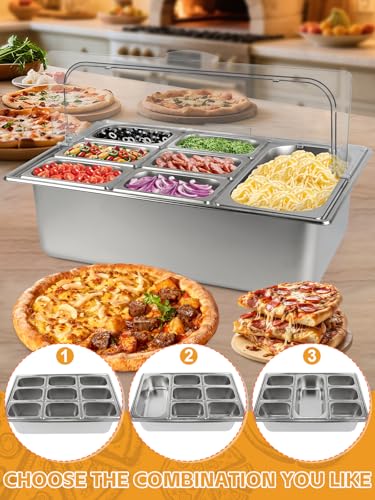 2PCS Pizza Topping Station 10 Pans Stainless Steel Salad Bar for Home - color: Silver, size: 2PCS 10 Pans