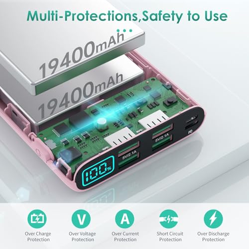 Portable Charger 38800mAh,LCD Display Power Bank,5 USB Outputs Battery Pack Backup, USB-C 3A in&out Travel Essential Portable Phone Charger For iPhone 17/16/15/14/13 Pro/12,Android Samsung Galaxy-Pink - color: Pink