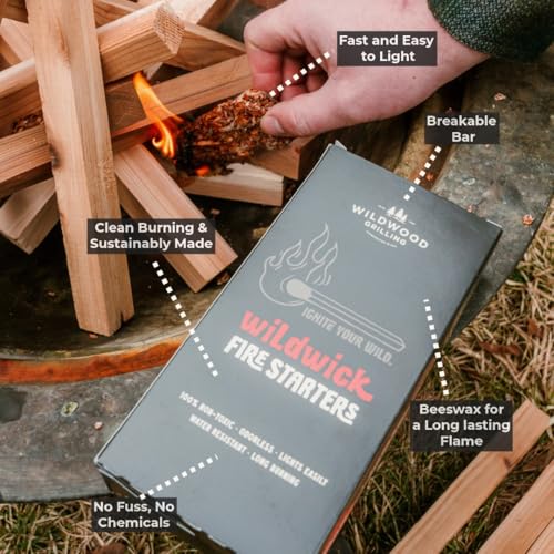 Wildwick Firestarters - All-Weather, Natural Beeswas, Ordorless & Food-Safe (Starts 12 Fires)