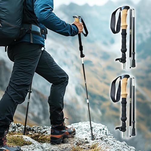 rb24 7075 Aluminum Trekking Poles, Lightweight Collapsible Hiking Poles with Quick Lock, EVA Foam Grip, Wrist Straps, Rubber Tips & Mud/Snow Baskets for Trails & Walking