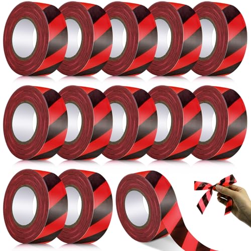 Blosssound 12 Pack Black Red Flagging Tape 1 in x 1800 ft, Non Adhesive Marking Ribbon for Hunting Trails, Hazard Areas and Event Boundaries - color: Black Red