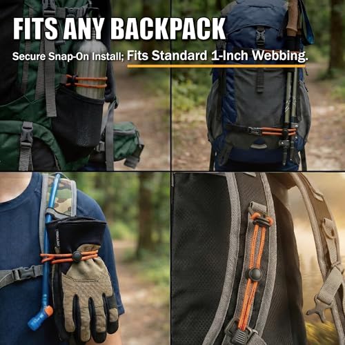 TREKOLOGY Walking Stick Holder Universal Backpack Bungee Cord & Climbing Stick Straps – Heavy-Duty Backpack Bungee Straps for Hiking Essentials, Tripods & Camping Gear – Black/Orange (4-Pack)
