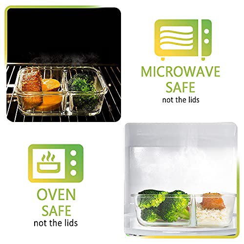 M MCIRCO 5 Pack,36 oz, 2 Compartments Glass Meal Prep Containers with Lids | Divided Glass Food Storage Containers, Portion Control Lunch Containers, Microwave, Oven, Freezer, Dishwasher, White - color: White