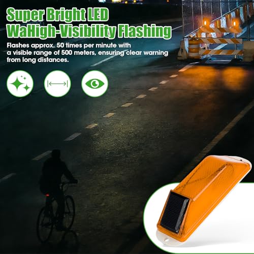 4 Pack Solar Strobe Warning Lights, LED Flashing Road Safety Beacons Yellow - color: Yellow