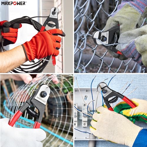 MAXPOWER Wire Cutter, 8-Inch Wire Rope Cutters for Steel Wire, Wire Seals, Aircraft Bicycle Cable, Cable Cutter Cuts Up to ¹³/₆₄"(5mm) (Pack of 2) - size: 8" (Pack of 2)