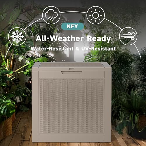 31 Gallon Waterproof Resin Deck Box, UV Resistant Outdoor Storage for Garden, Patio, Porch, Delivery（Grey，31 Gallon） - color: Grey, size: 31 Gallon