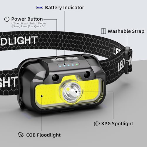 HOKOILN 3-Pack 1300LM LED Headlamp Rechargeable with Green & Red Light - color: Cool Black, size: 3 Packs