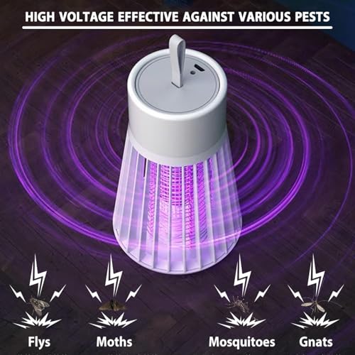 Portable Bug Zapper, Rechargeable Mosquito Zapper for Camping, Hanging UV Insect Trap with Electric Grid, USB Powered Fly Killer for Indoor Outdoor, Patio, Backyard, Bedroom, Kitchen