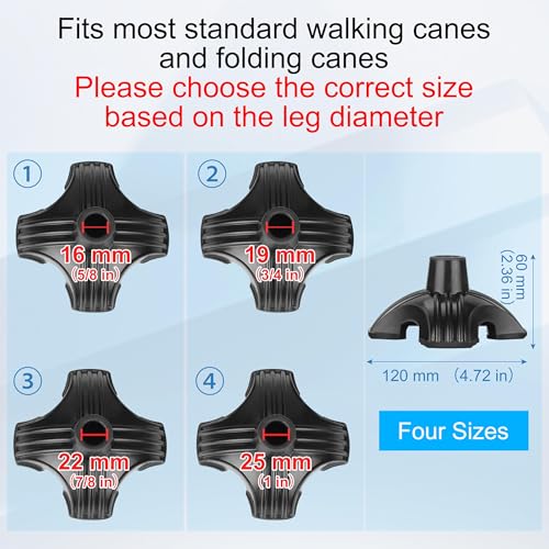 supregear Cane Tip 5/8 inch Heavy Duty - Self Standing Rubber Quad Base | Non-Slip 4 Prong Replacement Foot Pad for Walking Cane - Metal Insert for Enhanced Stability and Comfort, 5/8" I.D - size: 5/8 Inch