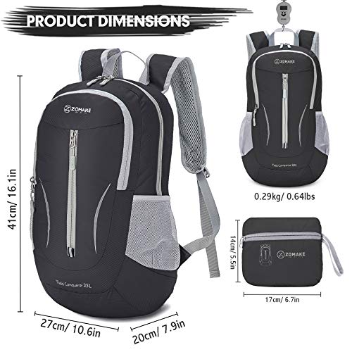 ZOMAKE Lightweight Packable Backpack 25L, Foldable Hiking Daypack - color: Black a, size: 25L