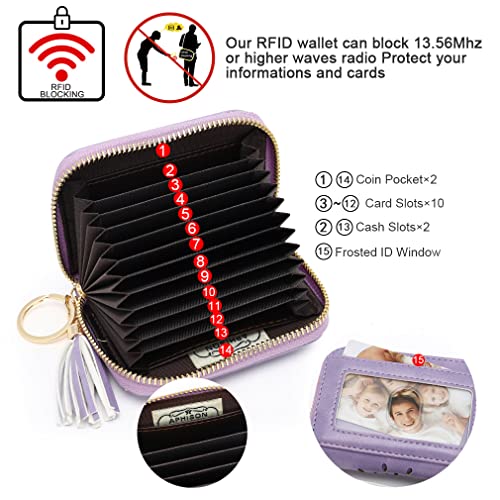 APHISON RFID Credit Card Holder Zipper Card Case Keychain Small Wallet for Women 1927 LIGHT-PURPLE - color: 0-LIGHT-PURPLE(single zip)