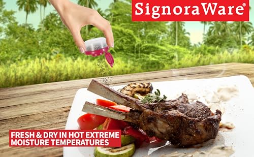 SIGNORAWARE Salt and Pepper Shakers Moisture Proof Set of 2 Small Mini Salt Shaker to go Camping Picnic Outdoors Kitchen Lunch Boxes Travel Spice Set Clear with Red Covers Plastic Airtight Dispenser - color: Pink