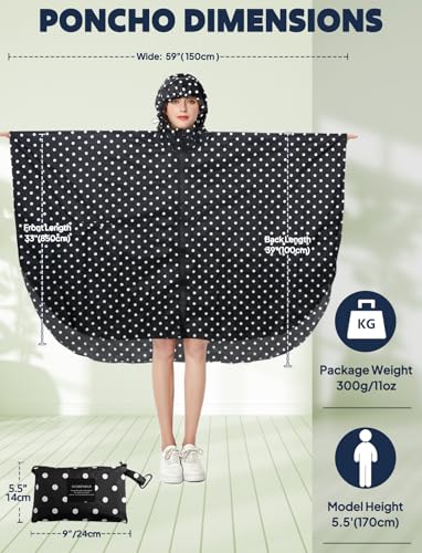 ANYOO Waterproof Rain Poncho Lightweight Reusable Hiking Hooded Coat Jacket for Outdoor Activities - color: F Dot Black