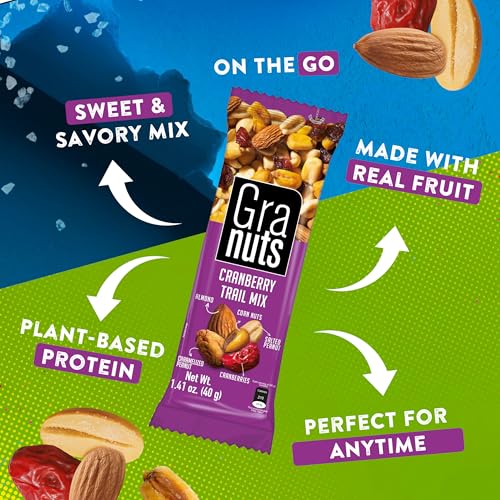 Granuts Cranberry Trail Mix, Sweet and Salty, 1.41 oz (48 Pack) | Individual Snack Packs - size: 0.15 Ounce (Pack of 48)