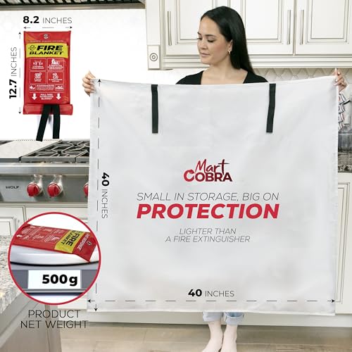 Mart Cobra Emergency Fire Blanket for Home & Kitchen 2-Pack Safety | Fiberglass Extinguisher Grease Stove Reusable Protection Preparedness RV Car Fireproof Retardant Resistant Suppression - size: [2 Pack] Fire Blanket