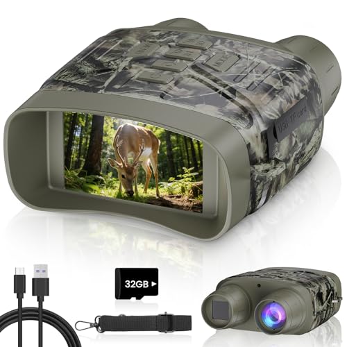Night Vision Goggles for Adults, 4K Night Vision Binoculars with 5000mAh Rechargeable Battery and 32GB TF Card for Hunting, Wildlife Observation and Security - color: Camouflage