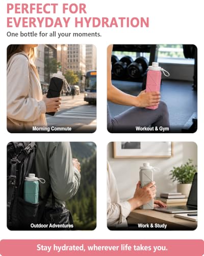 BEAUTAIL Collapsible Water Bottles 21oz/610mL, Silicone Travel Water Bottle - color: Pink