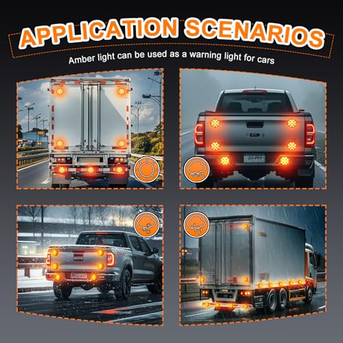 2PCS Magnetic Amber Strobe Lights, Emergency Strobe Hazard Lights | Rechargeable Flashing Safety Warning Beacon Light, Wireless Battery Operated Road Flares Marker Strobe Lights for Trucks, Car - color: Amber