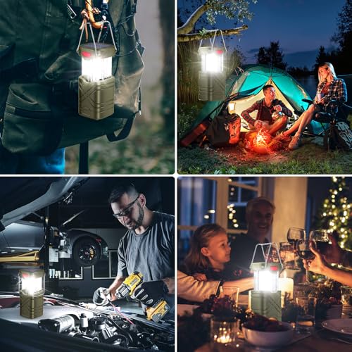 LETMY 4 Pack Camping Lantern, Rechargeable LED Lanterns, Solar Lantern Battery Powered Hurricane Lanterns Flashlight with 3 Powered Ways & USB Cable for Emergency, Power Outage, Hurricane Supplies - style: Green